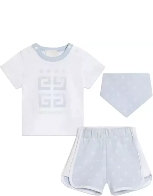 Givenchy White And Light Blue Set With T-shirt, Shorts And Bandana