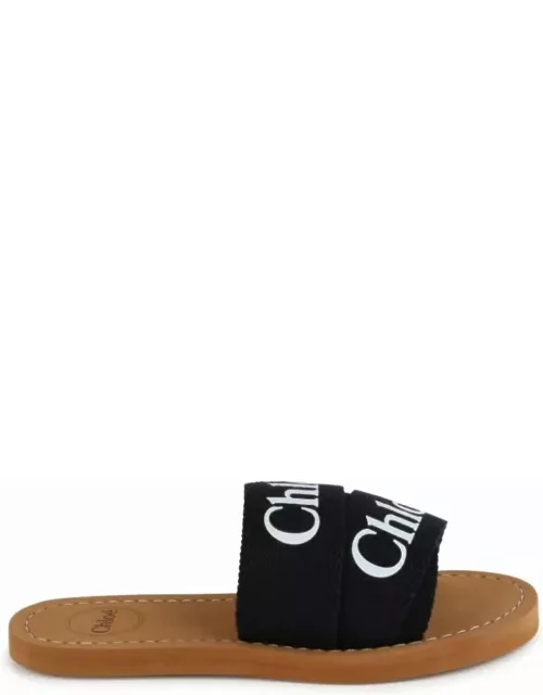 Chloé Woody Sandals In Black Canvas With Logo