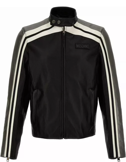 Moschino Leather Jacket With Contrasting Band