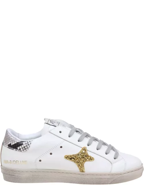 AMA-BRAND Sneakers In White Leather And Gold Glitter