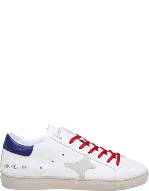 AMA-BRAND White And Blue Leather Sneaker