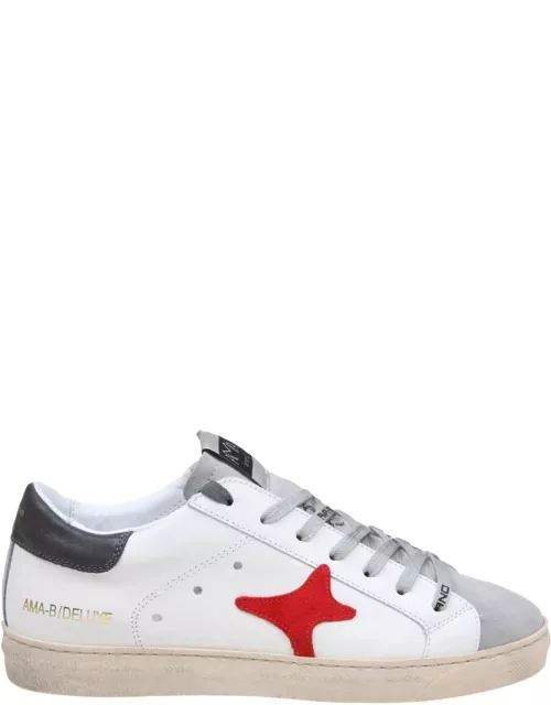 AMA-BRAND White And Red Leather Sneaker