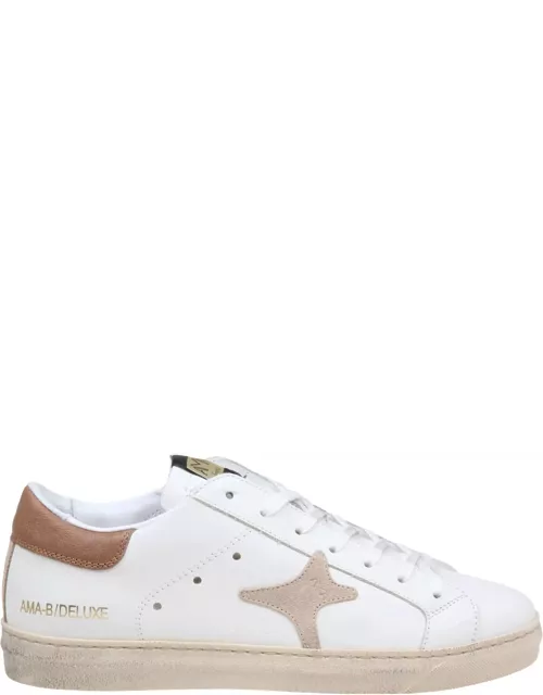 AMA-BRAND White And Taupe Leather Sneaker