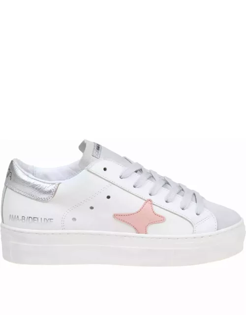 AMA-BRAND White And Pink Leather Sneaker