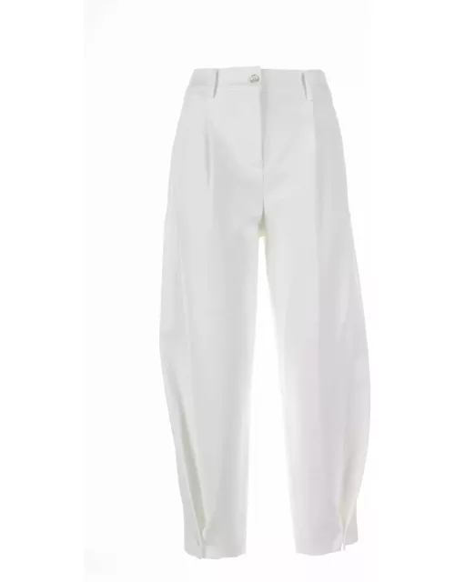 Via Masini 80 White Trousers With Buttons At The Ankle