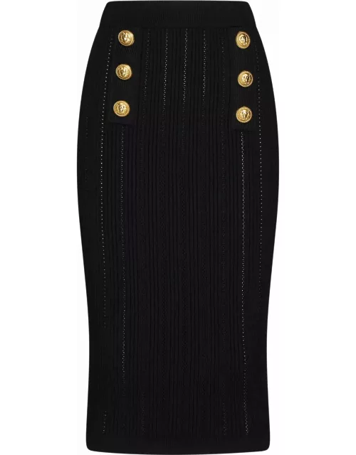 Balmain Buttoned Knit Midi Skirt