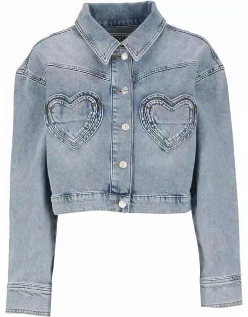 M05CH1N0 Jeans Heart Pockets Denim Jacket