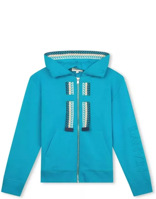 Lanvin Turquoise Hoodie With Logo And curb Motif