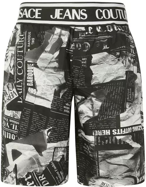 Magazine-printed Knee-length Shorts Versace Jeans Couture