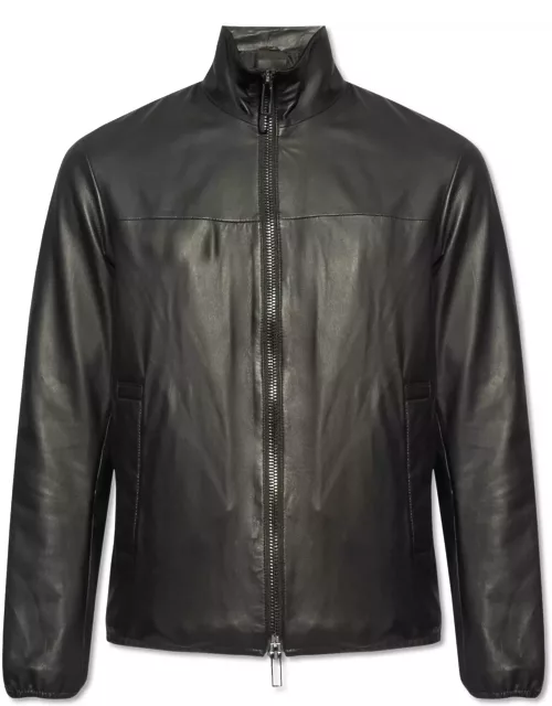 Emporio Armani Leather Jacket With Stand-up Collar