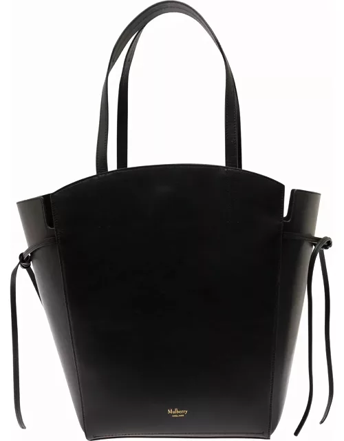 Mulberry clovelly Black Shoulder Bag With Laminated Logo In Smooth Leather Woman