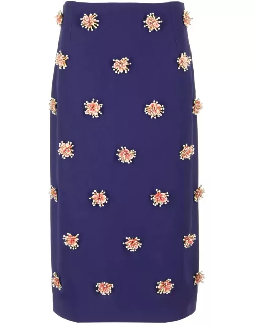Dries Van Noten Blue Midi Skirt With Embroidery