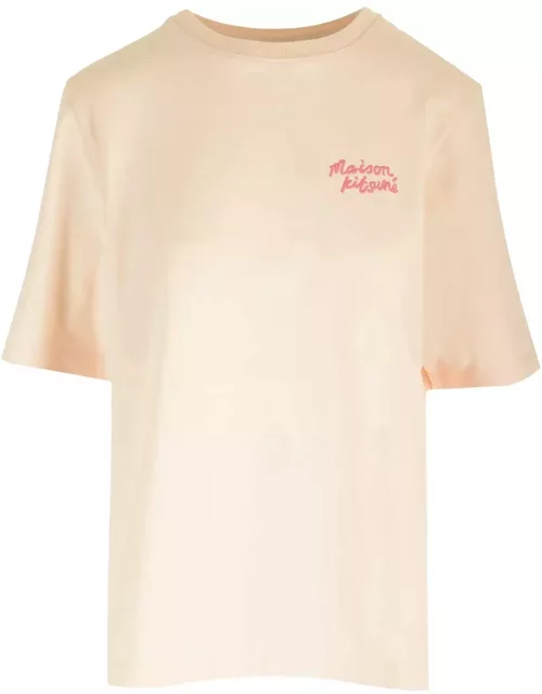 Maison Kitsuné Beige T-shirt With Fuchsia Logo