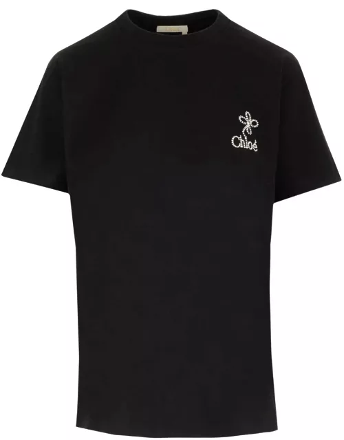 Chloé Black T-shirt With Embroidered Logo