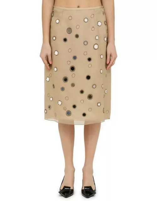 Prada Beige Silk Midi Skirt With Mirror