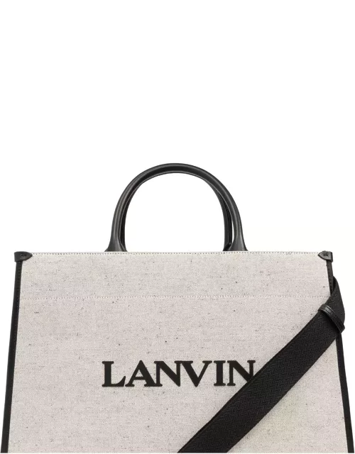 Lanvin Melange Grey Cotton Blend Medium In & Out Shopping Bag