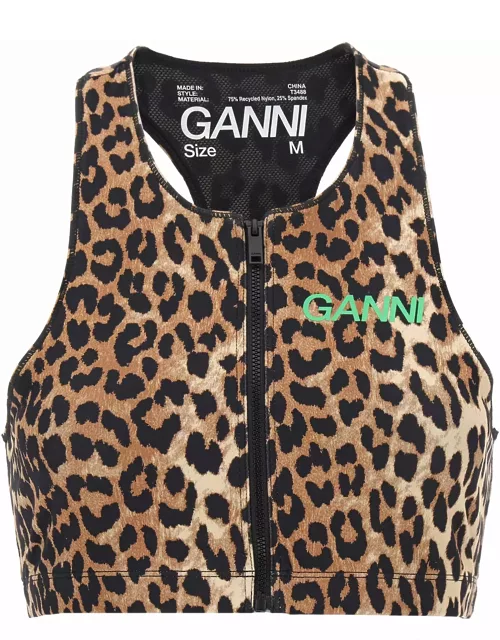 Ganni Logo Leopard Sports Top