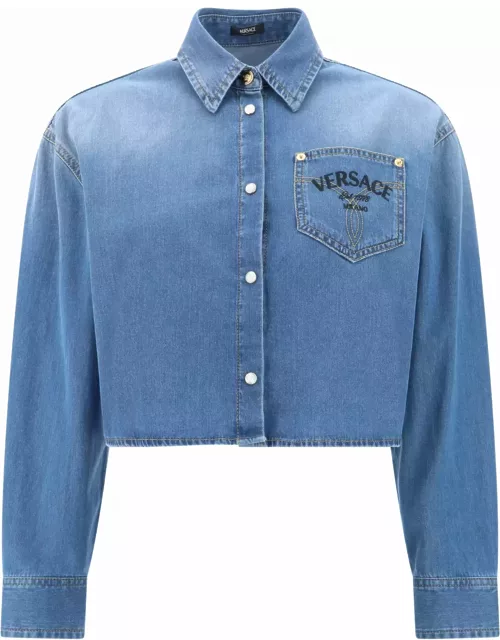 Versace Button-up Cropped Denim Shirt