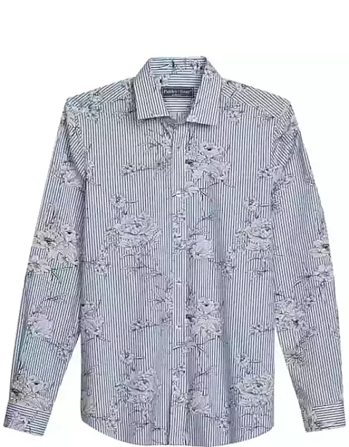 Paisley & Gray Big & Tall Men's Slim Fit Stripe And Flowers Etched Shirt Light Blue