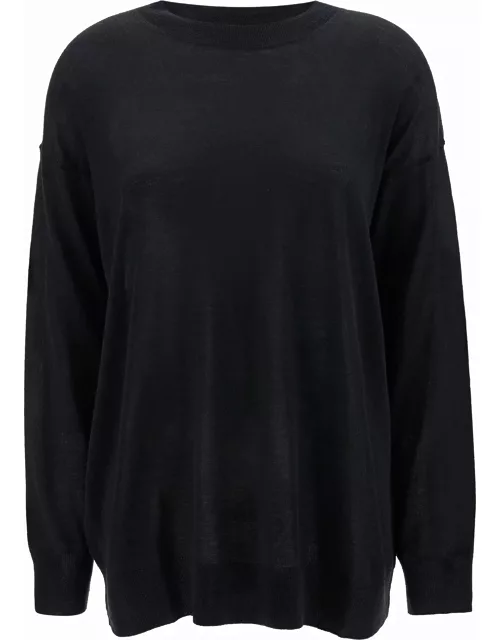 Parosh Black Relaxed Sweater With Ribbed Knit In Wool And Silk Woman