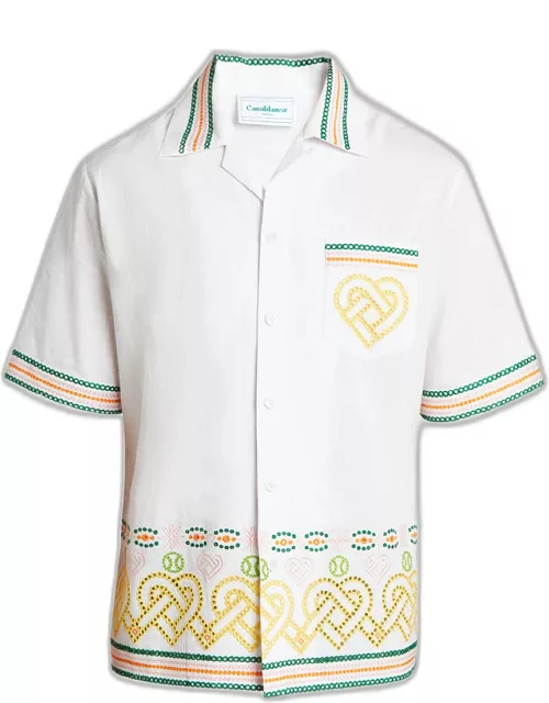 Men's Broderie Anglaise Gradient Hearts Camp Shirt
