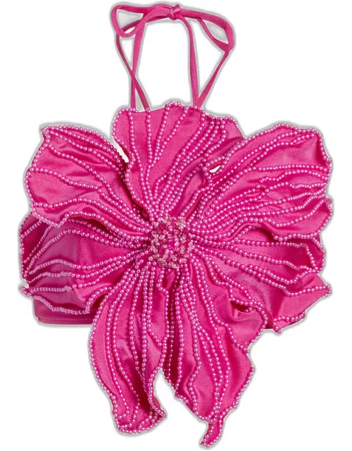 Hand-Beaded Flower Bikini Top