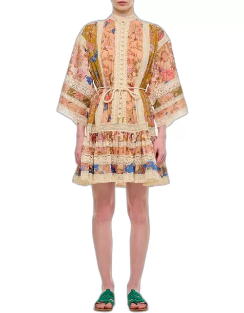 Zimmermann August Lace Trimmed Mini Cotton Dress Multicolor