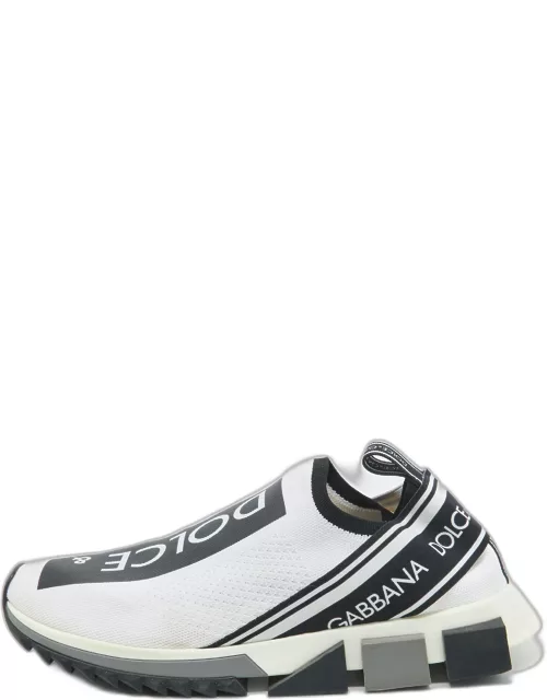 Dolce & Gabbana White/Black Knit Fabric Sorrento Sneaker