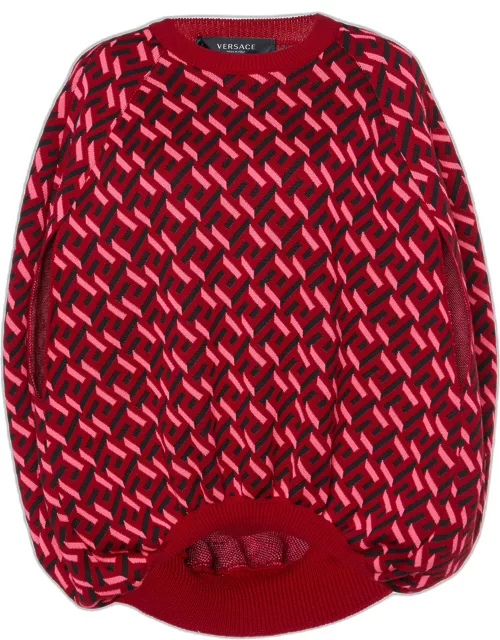 Versace Parade Red La Greca Jacquard Knit Cocoon Sweater