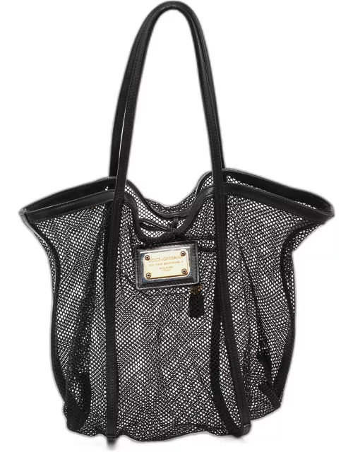 Dolce & Gabbana Black Mesh and Leather Open Tote