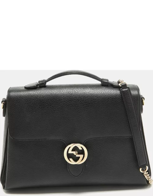 Gucci Black Leather Doller Interlocking G Top Handle Bag