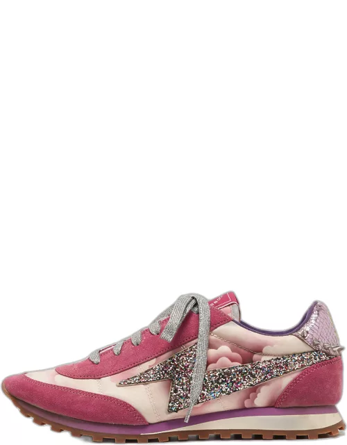 Marc Jacobs Tricolor Suede and Printed Fabric Astor Lightning Bolt Sneaker