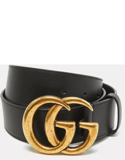 Gucci Black Leather GG Marmont Buckle Belt 85C