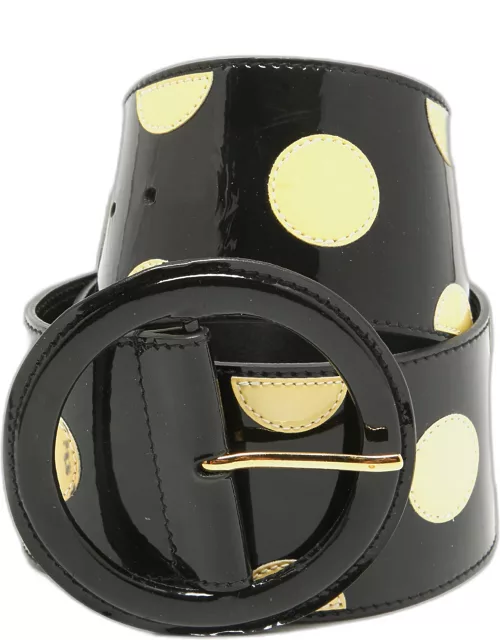 Valentino Black/Cream Polka Dot Patent Leather Round Buckle Belt 95C