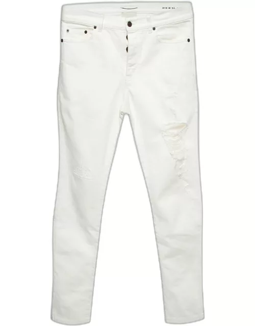 Saint Laurent White Ripped Denim Slim Fit Jeans M Waist 36''