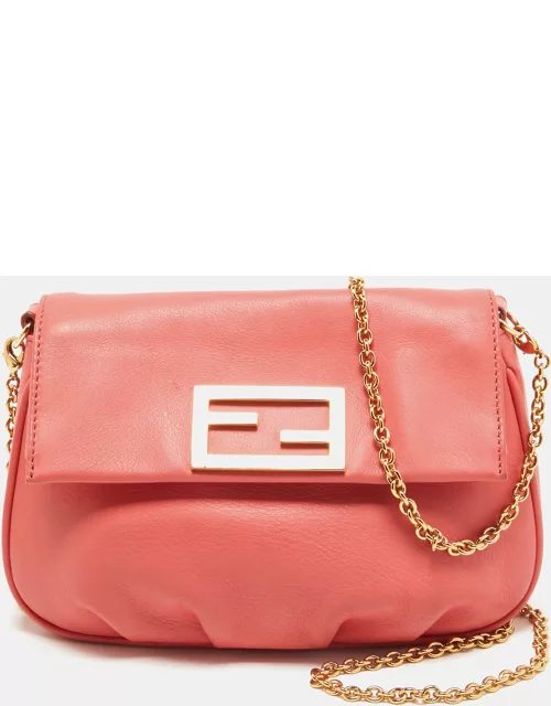 Fendi Coral Pink Leather Fendista Chain Bag