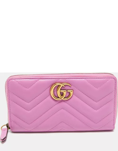 Gucci Pink Matelassé Leather GG Marmont Zip Around Wallet