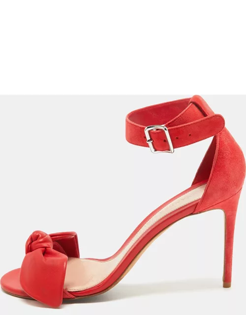 Alexander McQueen Red Suede and Leather Bow Ankle Strap Sandal