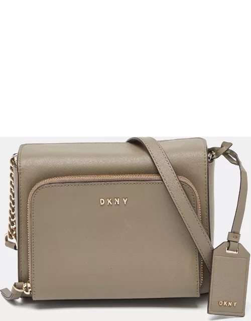 DKNY Grey Saffiano Leather Bryan Park Pocket Crossbody Bag