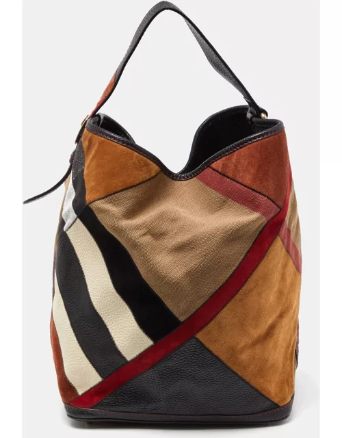 Burberry Multicolor House Canvas and Leather Patchwork Ashby Bucket Bag