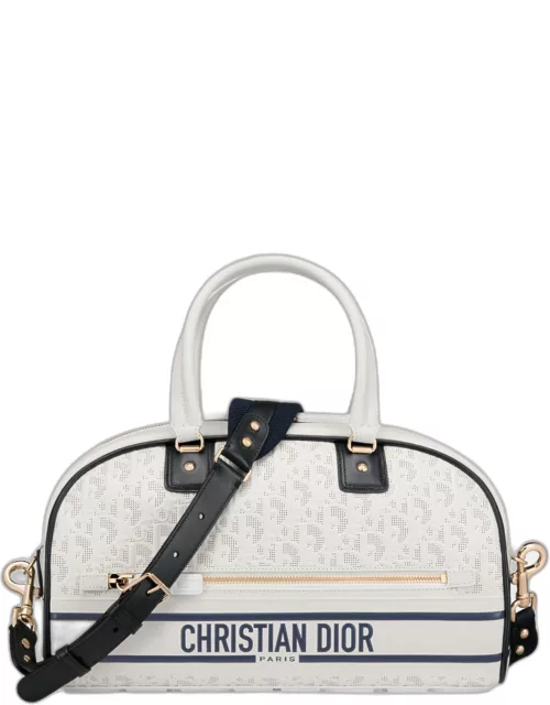 Christian Dior White Calfskin Medium Dior Vibe Zip Bowling Bag