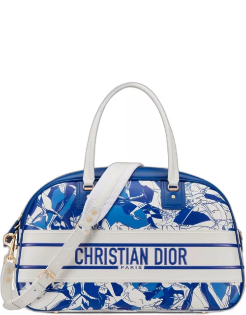Christian Dior Blue Calfskin Large Dior Vibe Classic Bowling Bag