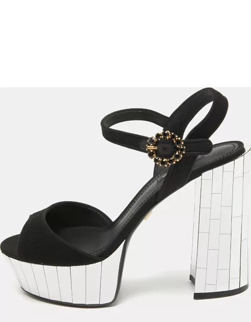 Dolce & Gabbana Black Fabric Mirror Belluci Platform Sandal