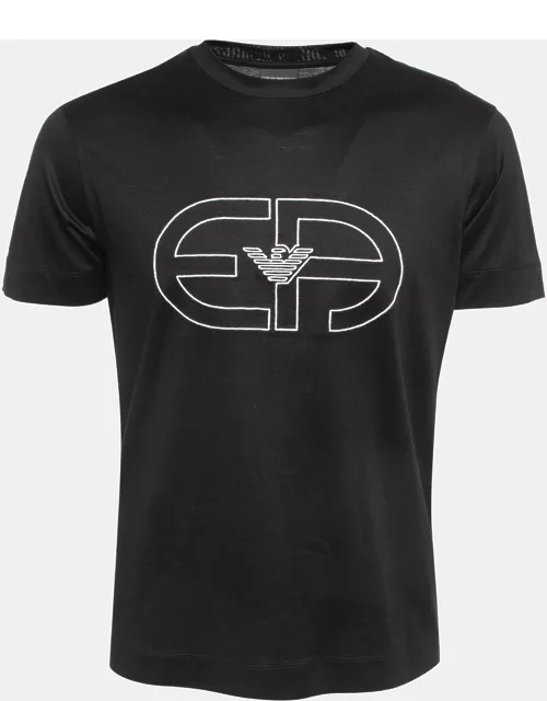 Emporio Armani Black Recreate Logo Jersey Crew Neck T-Shirt
