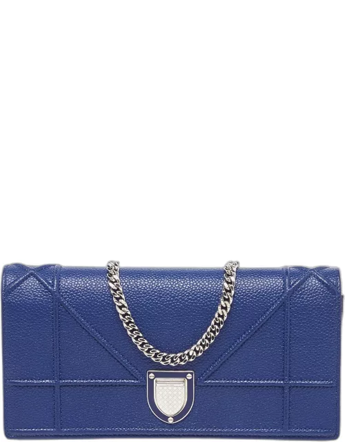 Dior Navy Blue Leather Diorama Wallet On Chain