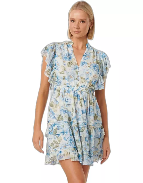 Forever New Women's Shannon Ruffled-Sleeve Mini Dress in Aqua Colvin Flora