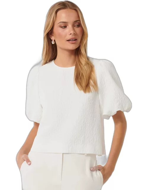 Forever New Women's Nara Textured Puff-Sleeve Top in Porcelain