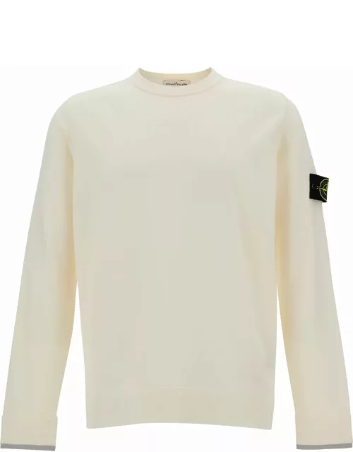 Stone Island Crewneck Sweater With Logo Patch In Wool Blend