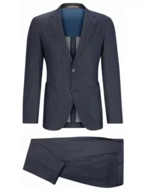 Slim-fit suit in stretch wool with silk and linen- Dark Blue Men's Business Suit