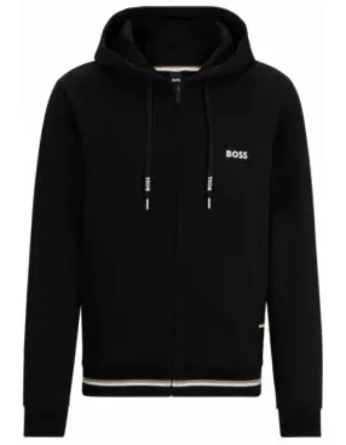 zip-up hoodie with stripes and logos- Black Men's Loungewear